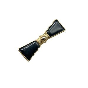 Vintage 1928 Brand Pin Brooch Victorian Black Black Bow Bar Pin Gold Tone Metal